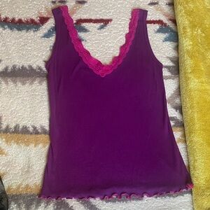 Xhilaration Purple Top with Pink Lace Detail